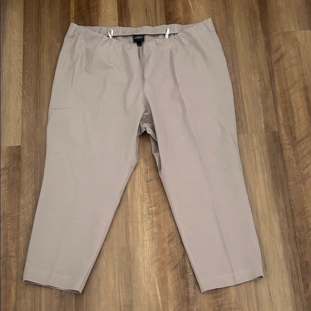 Ulla Popken Women's 24 Tan Cropped Stretch Blend Pants Luxury Selection
